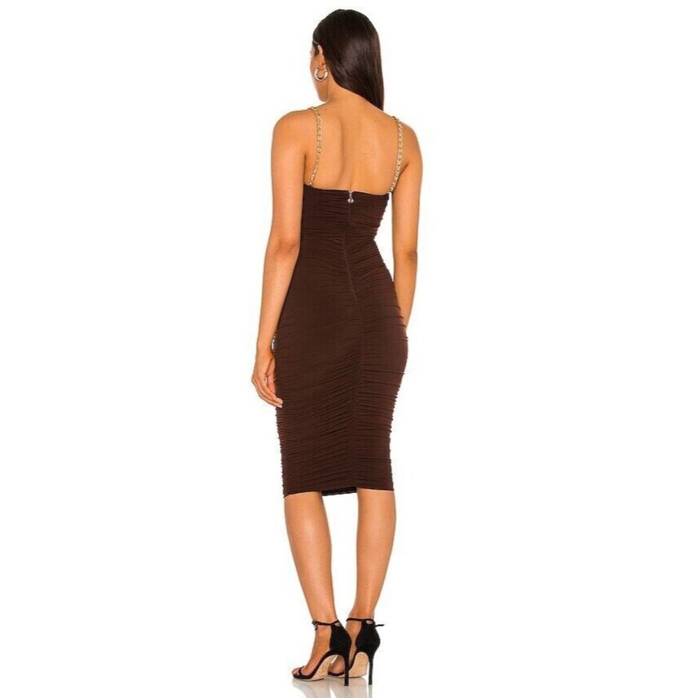 Nookie Allegra Midi Dress Chocolate Brown Bodycon Chain Straps - Picture 6 of 8